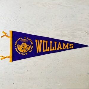 Williams College pennant. Approx: 12”x30”
Felt on felt.